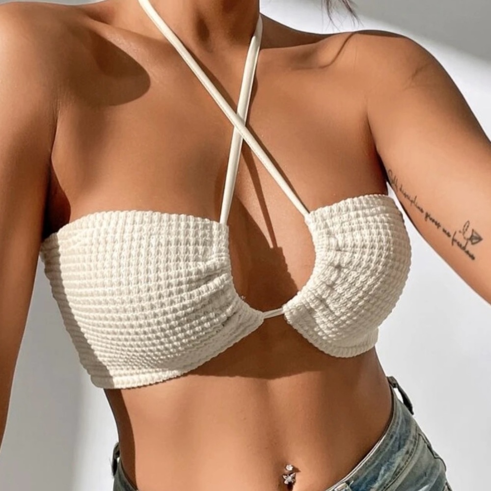 SHEIN Skirt/Top Set- 
Textured Halter Top/ Split skirt